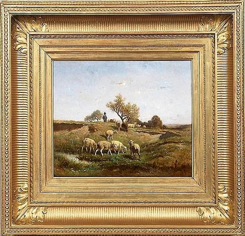 Pastore con il suo gregge in paesaggio